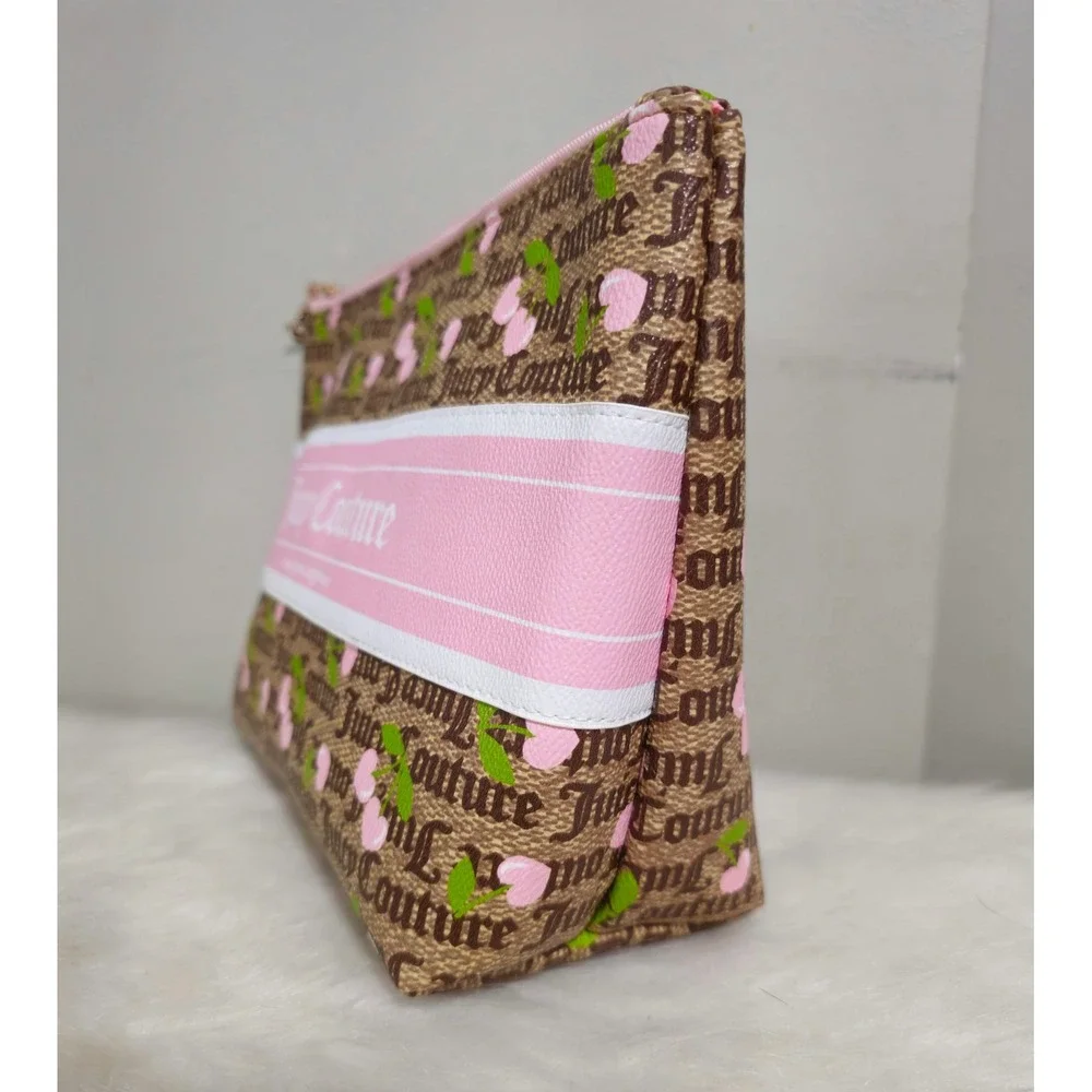 Juicy Couture Los Angeles Cosmetic Bag Makeup‎ Pouch Brown Cherry Print NWT